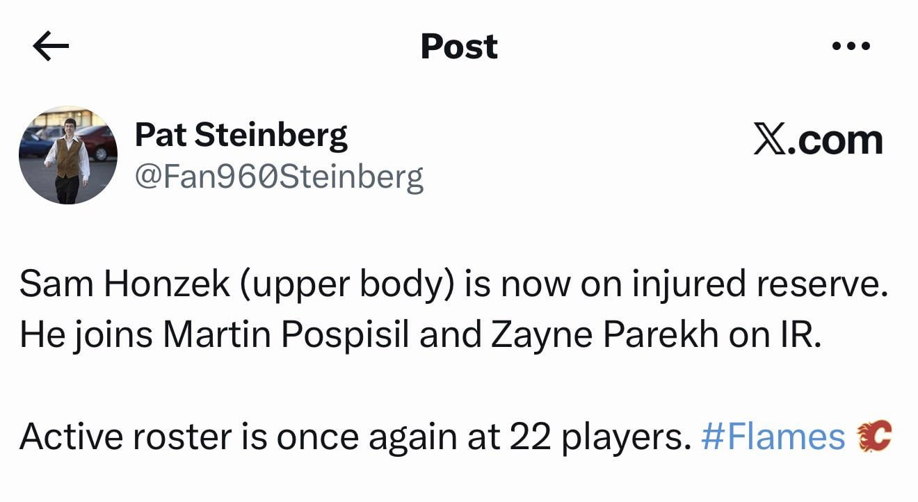 Honzek Officially on IR