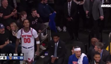 [Highlight] Jordan Clarkson fouls out with 6 minutes left in a blowout against Brooklyn (11 points, 2 rebounds, 3 assists, 2 steals off the bench); Josh Hart and the bench can't contain their laughter