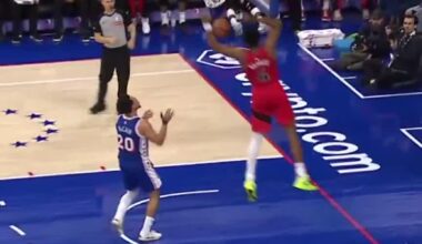 Scottie Barnes sends a kiss to Jared McCain before dunking