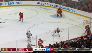 Larkin gets a piece of it to tie the game after Ed makes a great feed to Raymond