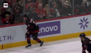 Blatant intentional elbow to Hroneks head by Svechnikov, no call on the ice.