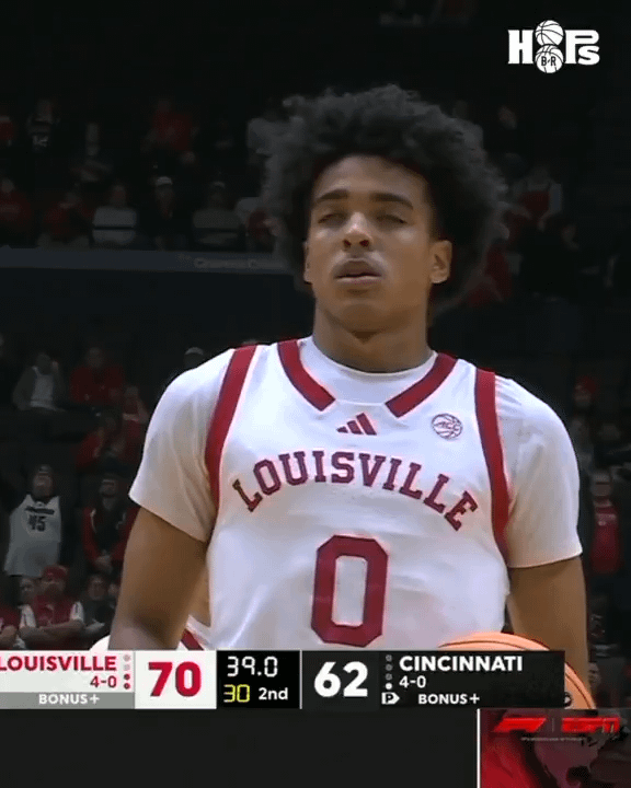 Louisville’s 6’5 freshman Mikel Brown Jr. in victory over Cincinnati: 22 PTS | 6 AST | 5 REB | 3 STL