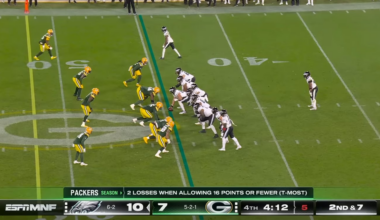 Micah Parsons blatantly trips Saqoun Barkey just short of a first down. The penalty is not called