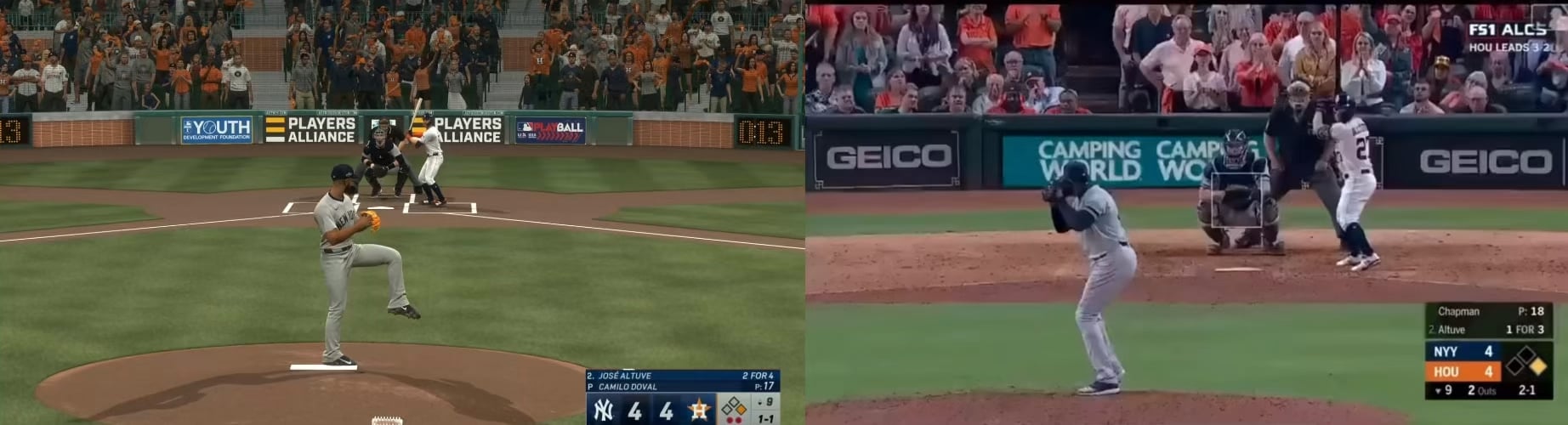 Accidentally recreated altuve's game 6 walk off in MLB the show franchise! Made a comparison video of mine vs the IRL one