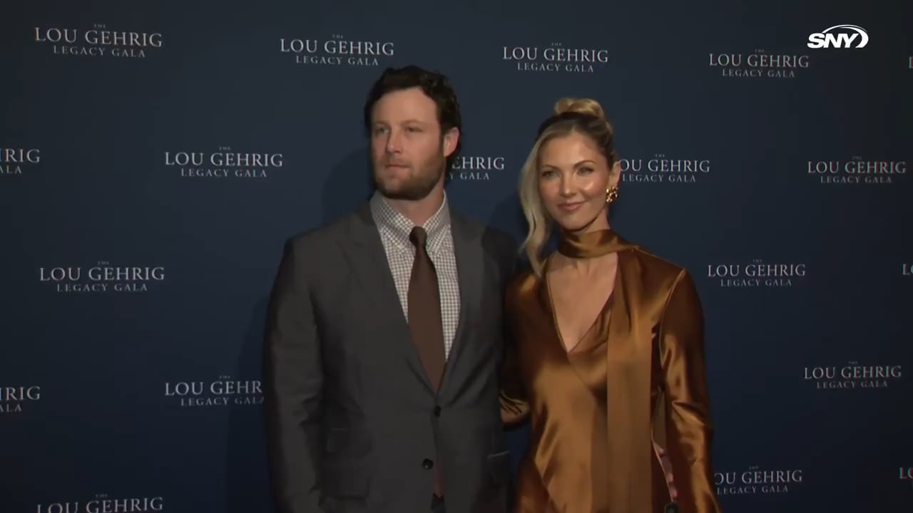 (SNY) Gerrit Cole and his wife Amy arrive at the red carpet of the Lou Gehrig Legacy Gala for ALS United Greater New York
