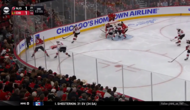 Landon Slaggert, who was called up from the Rockford IceHogs today to play for Andre Burakovsky, tips in a Louis Crevier shot and the Blackhawks lead 2-1