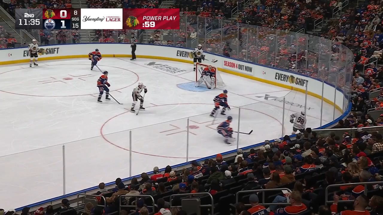 Tyler Bertuzzi scores on the power play after the nice setup from Connor Bedard