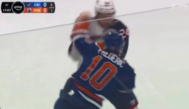 Mathieu Olivier feeds Trent Frederic