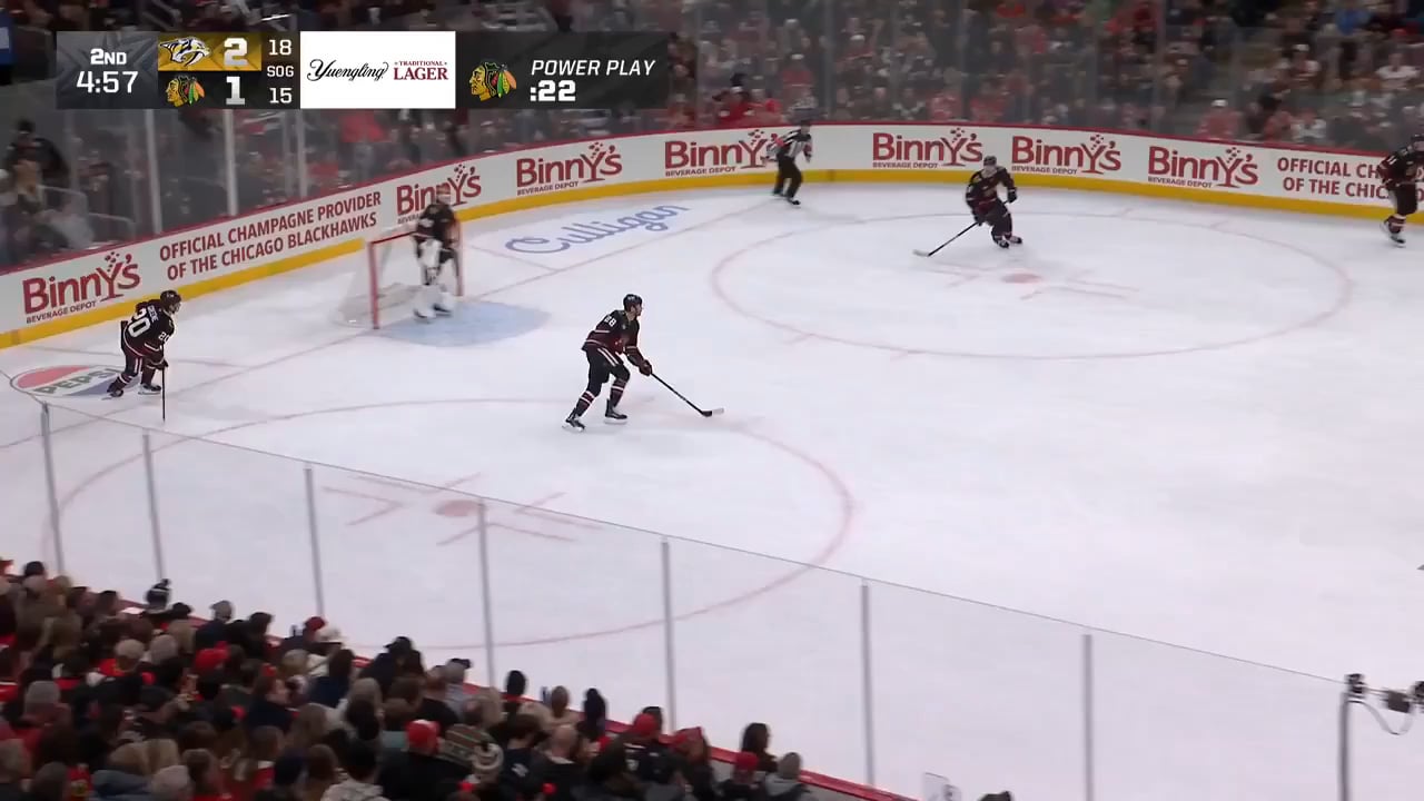 Oliver Moore, who drew the penalty, sets up Ryan Greene, who finally scores on the power play for his 3rd goal of the season