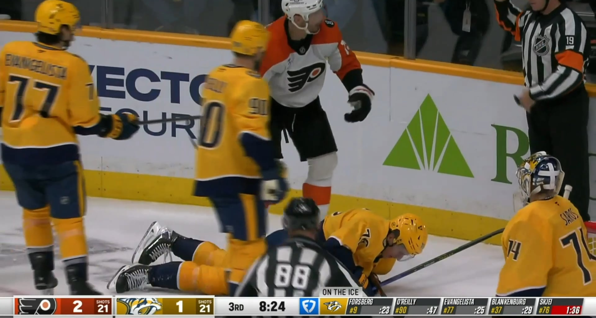 Hathaway drives his elbow into Skjei's neck