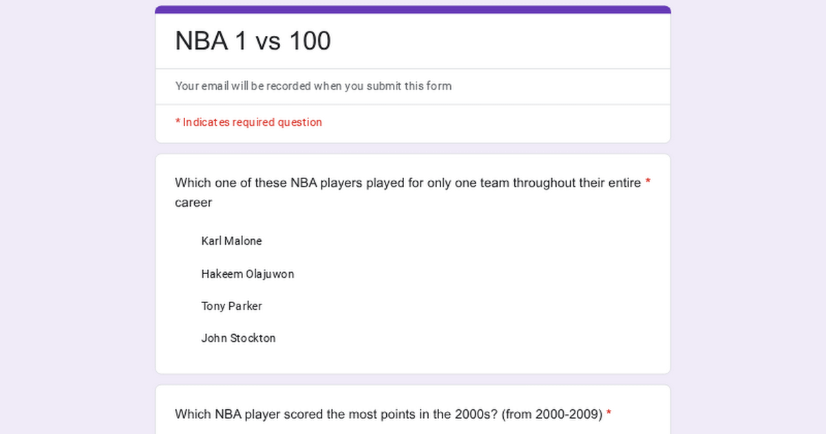 NBA Trivia for a Project