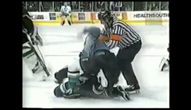 Do NOT give a bad hit on Teemu Selanne. You’ll get beat up. Mighty Ducks vs Stars.