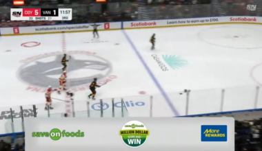 Right after a shorthanded goal against Canucks. Hughes gets fed up, and does it himself with a solodash to the net.