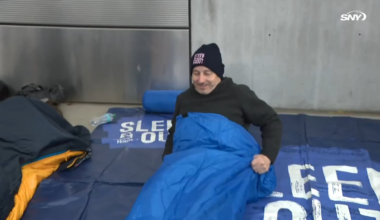 (SNY) Brian Cashman gets into his sleeping bag for the Covenant House Sleep Out

"You know this is a meme about Brian Cashman is asleep on the job, not doing his job, seen that all over social media"