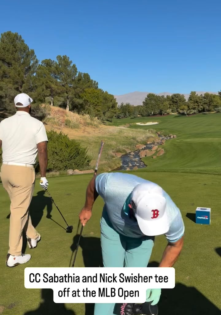 CC Sabathia and Nick Swisher tee off at the MLB Open