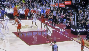 Evan Mobley goes 2 of 7 for 7p 9r 3a 0b in 36m tonight and displays relentless energy