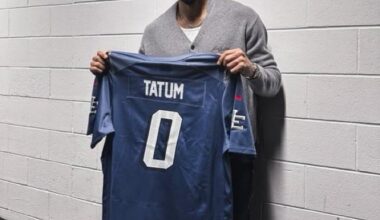 [Krivitsky] The Patriots returned the favor for the Celtics sending them their new City Edition jerseys. These are the “Nor’easter” jerseys the Patriots are debuting tonight.