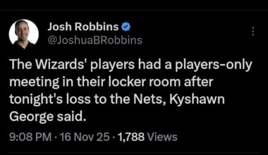 The Wizards' players had a players-only meeting in their locker room after tonight's loss to the Nets