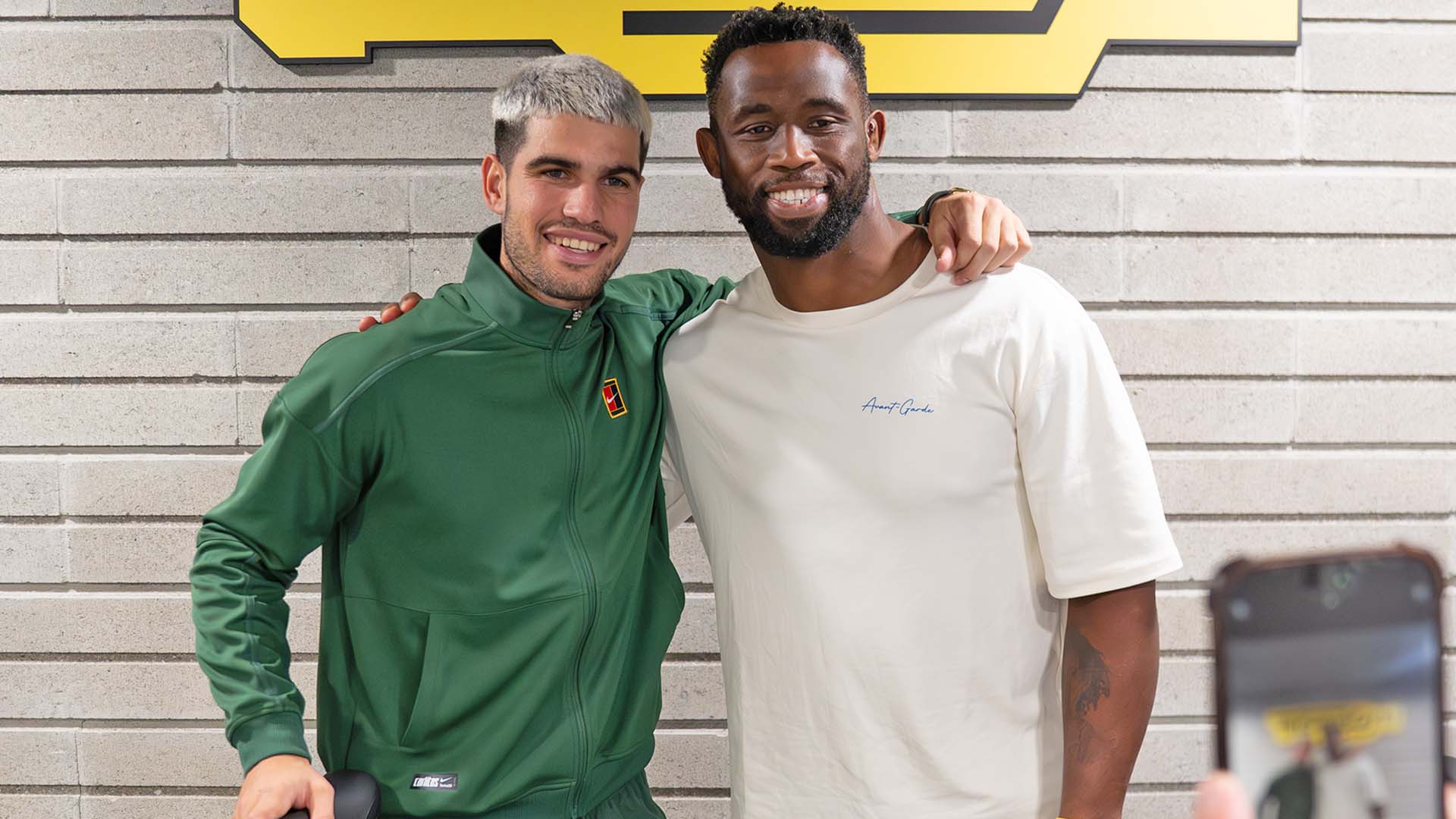 Carlos Alcaraz and South African rugby star Siya Kolisi on Saturday at the Nitto ATP Finals in Turin.