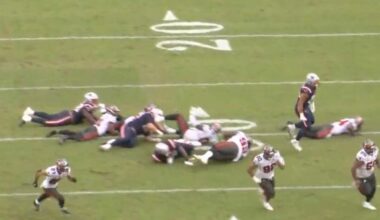 [Zack Cox] Patriots blockers put five Bucs defenders on the ground on TreVeyon Henderson's 69-yard TD run.