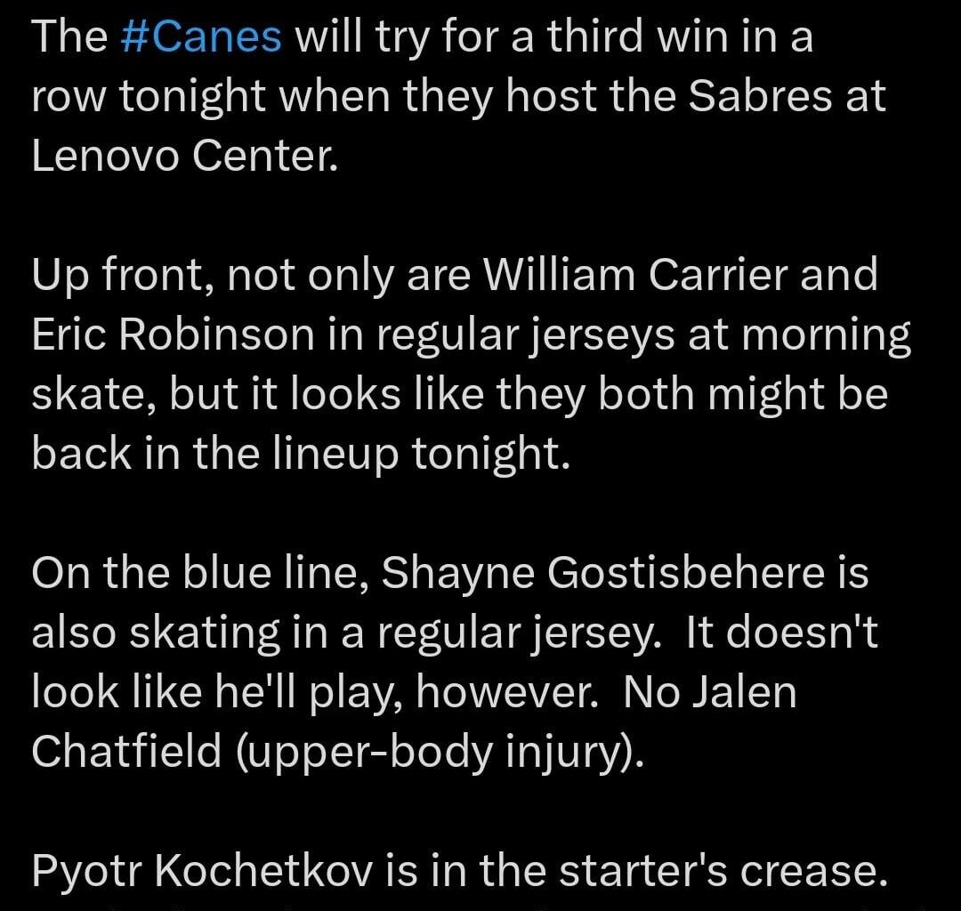 Carrier and Robinson poised to return tonight, Gostisbehere getting close