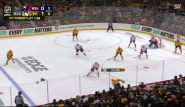 Sidney Crosby now leads the NHL with 11 goals on the season with his second of the night against the Caps.