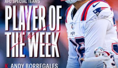 [Patriots] NFL Player of the Week — Week 12 Patriots K Andy Borregales