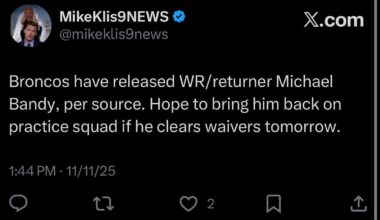 [Klis] Broncos have released WR/returner Michael Bandy, per source. Hope to bring him back on practice squad if he clears waivers tomorrow