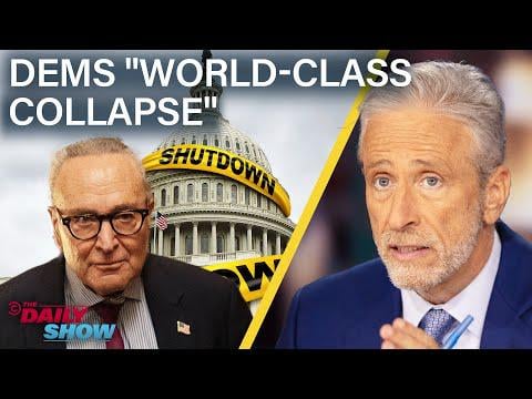 Jon Stewart compares the Democrats caving to the Giants starts starts around 12:10