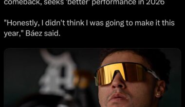 "Honestly, I didn't think I was going to make it this year," Báez said Oct. 10, after the Tigers were eliminated from the ALDS in the postseason. "I'm surprised that I stayed healthy the whole year. I had a pretty good year, but it can be better."