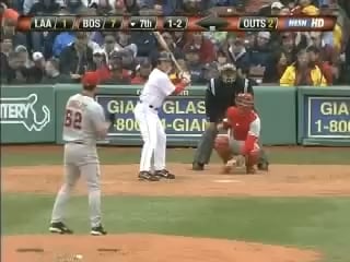 [Highlight] After a borderline fan interference call in the left field stands, a man in a Patriots jacket throws a slice of pepperoni pizza at the interfering fan