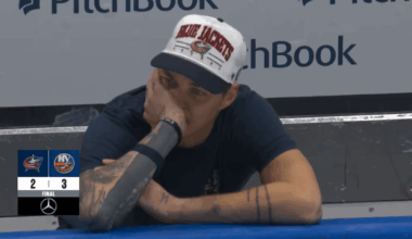 Elvis Merzļikins was nearly in tears on the bench after losing to the Islanders despite the Blue Jackets leading 2-1 with just over a minute to go