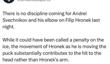 [Dhaliwal] There is no discipline coming for Andrei Svechnikov and his elbow on Filip Hronek last night.