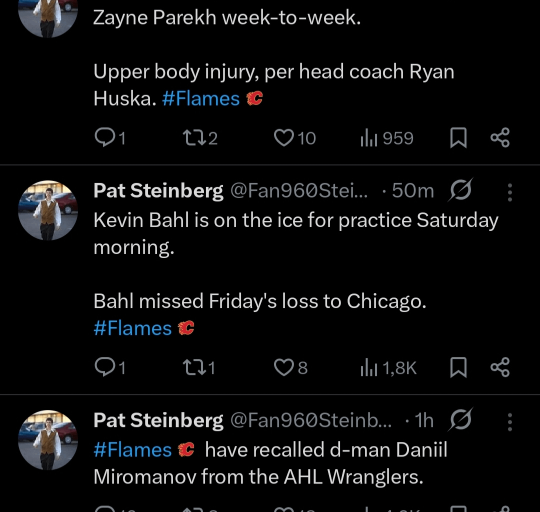 Parekh placed on IR, week-to-week. Miromanov recalled from the Wranglers