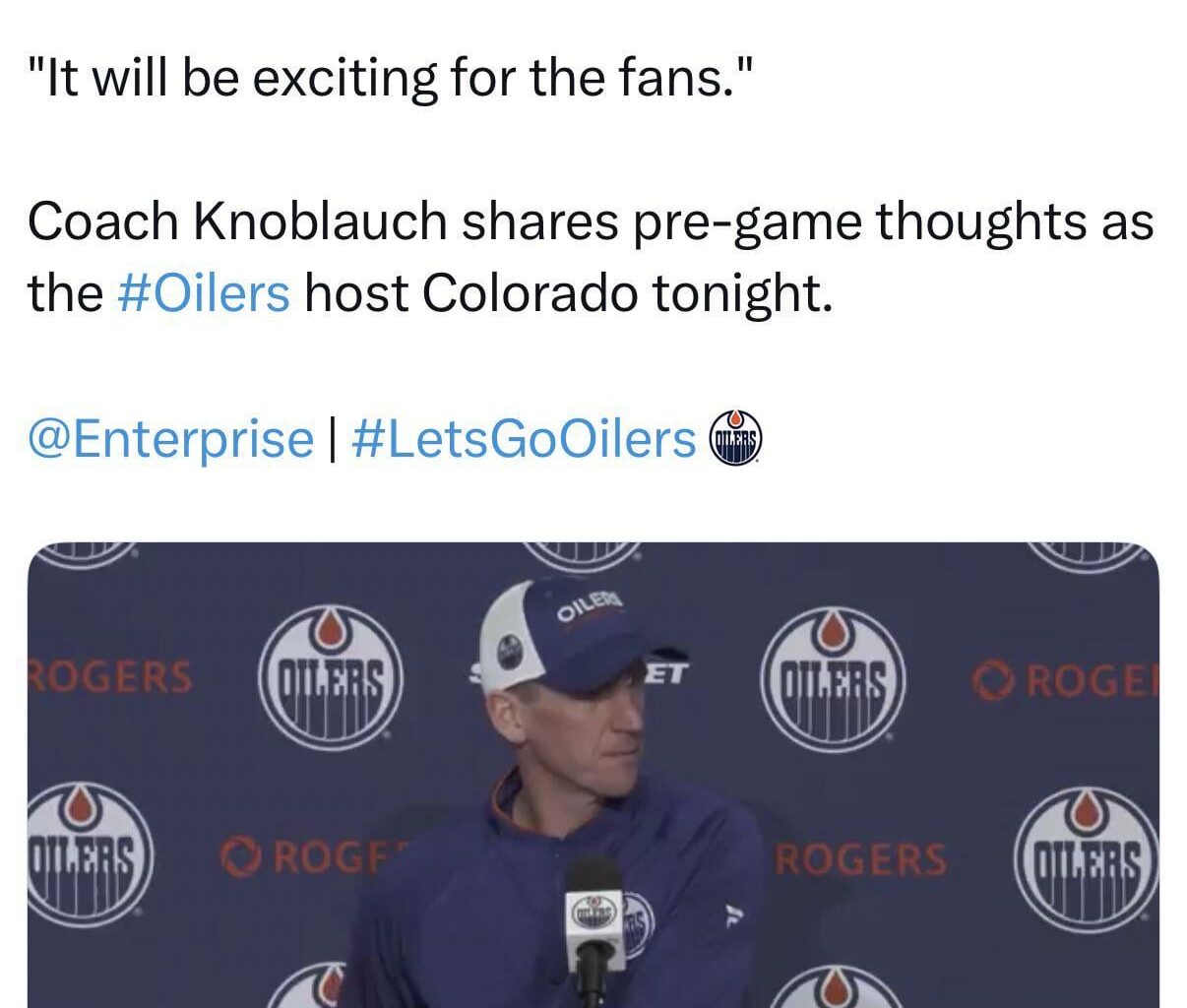 [Oilers] “It will be exciting for the fans” They just lost 9-1 to Colorado.