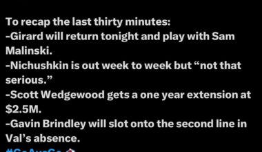 Val out Week to Week, Girard returns