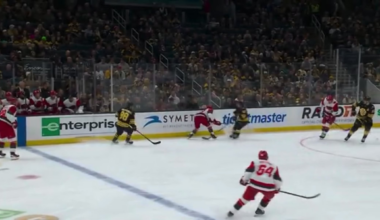 [CAR (1) - 0 BOS] Staal one-handed backhand goal, nice shot assist by Nystrom