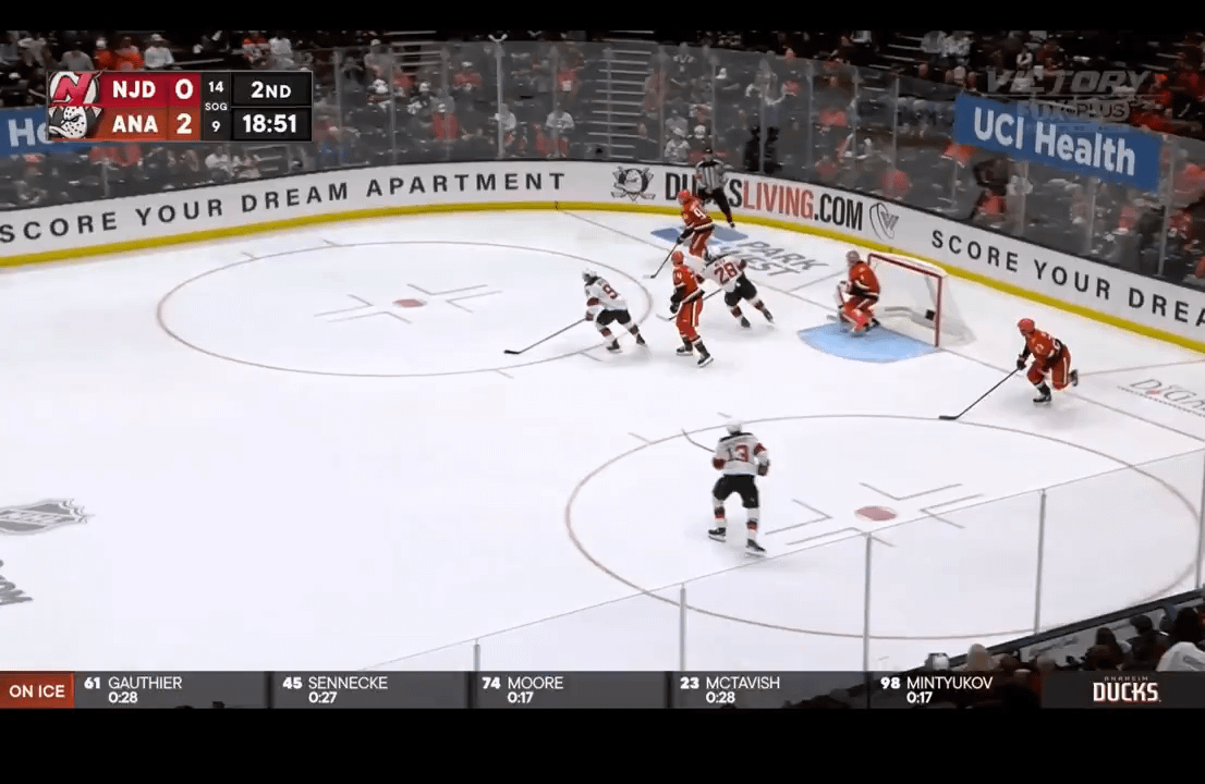 Beckett Sennecke dekes a Devils defender out of his skates and nearly scores one of the best goals of the year