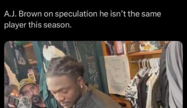 [Tim_Mcmanus] “I guess Saquon ain’t the same player either, then.” A.J. Brown on speculation he isn’t the same player this season.