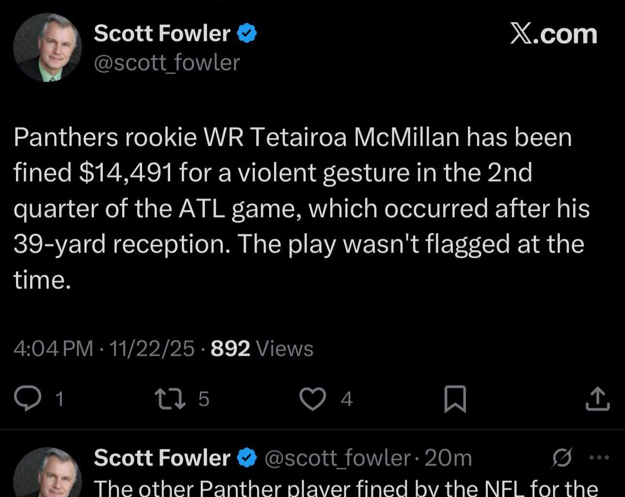 [Fowler] TMac fined for a “violent gesture”