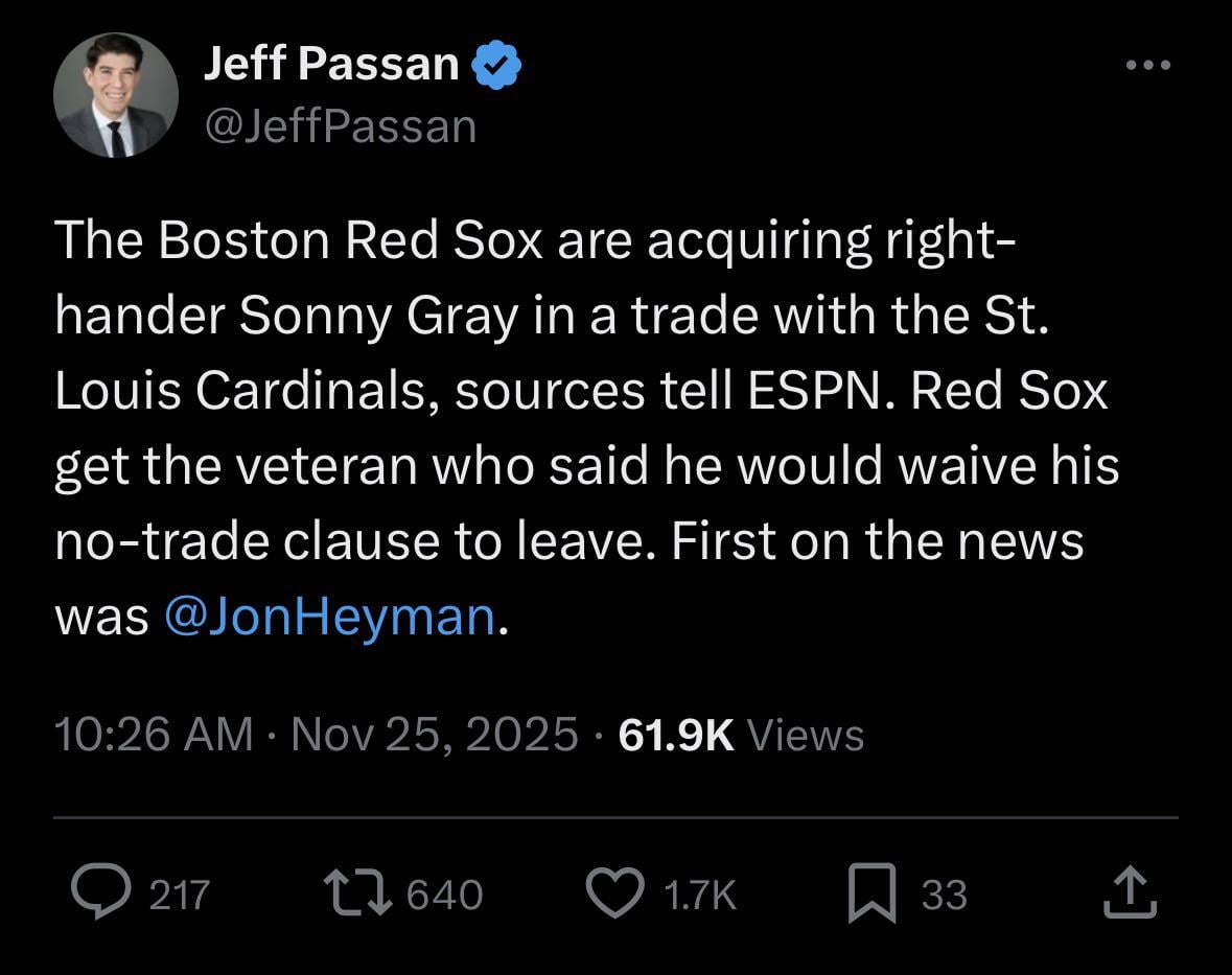 Sonny Gray traded to Red Sox