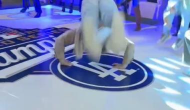 Freddie Freeman does the worm at the Dodgers parade after-party