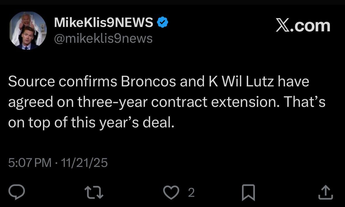 [Klis] Source confirms Broncos and K Wil Lutz have agreed on three-year contract extension. That’s on top of this year’s deal.