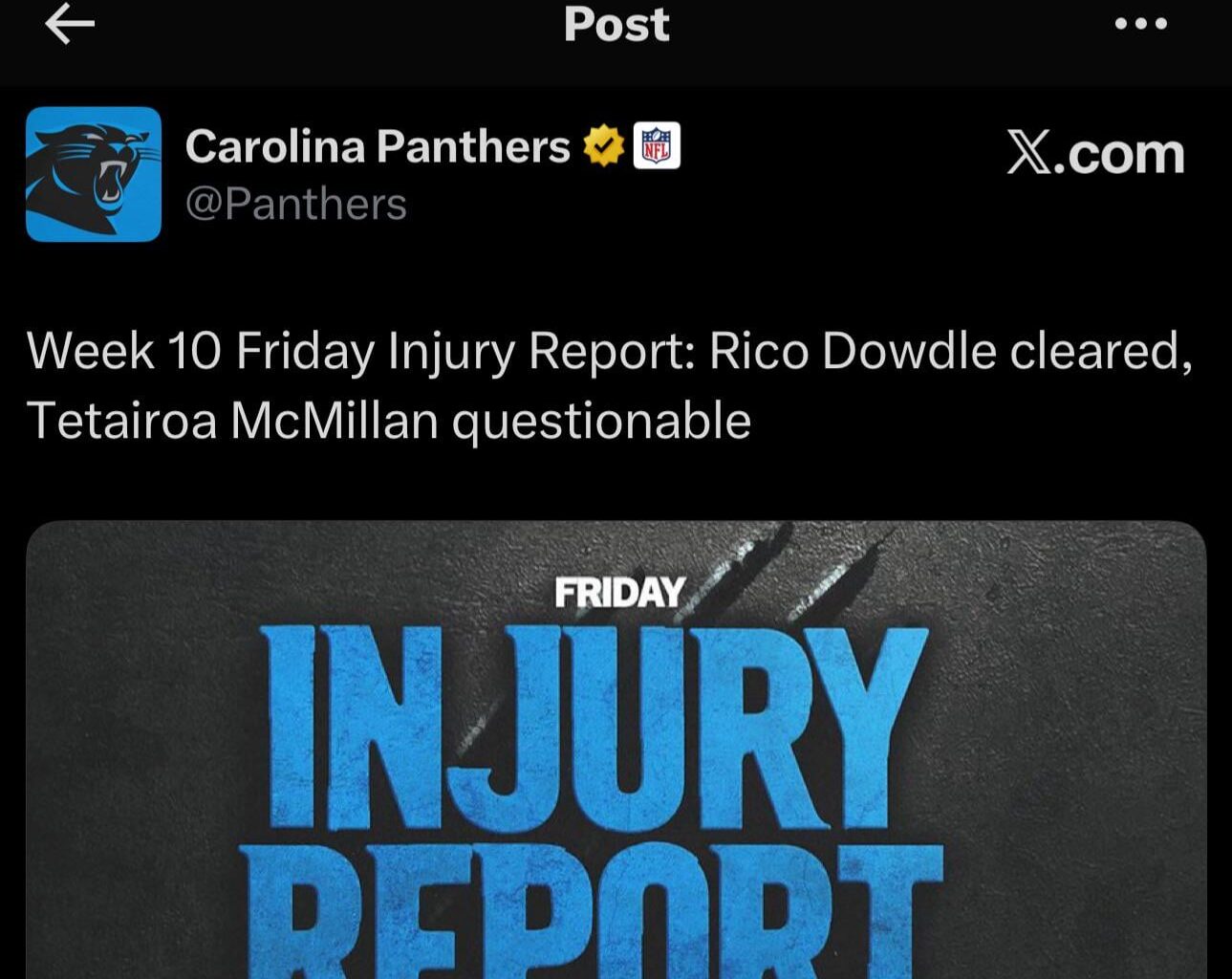 [Panthers] Rico good to go, TMac questionable for Sunday