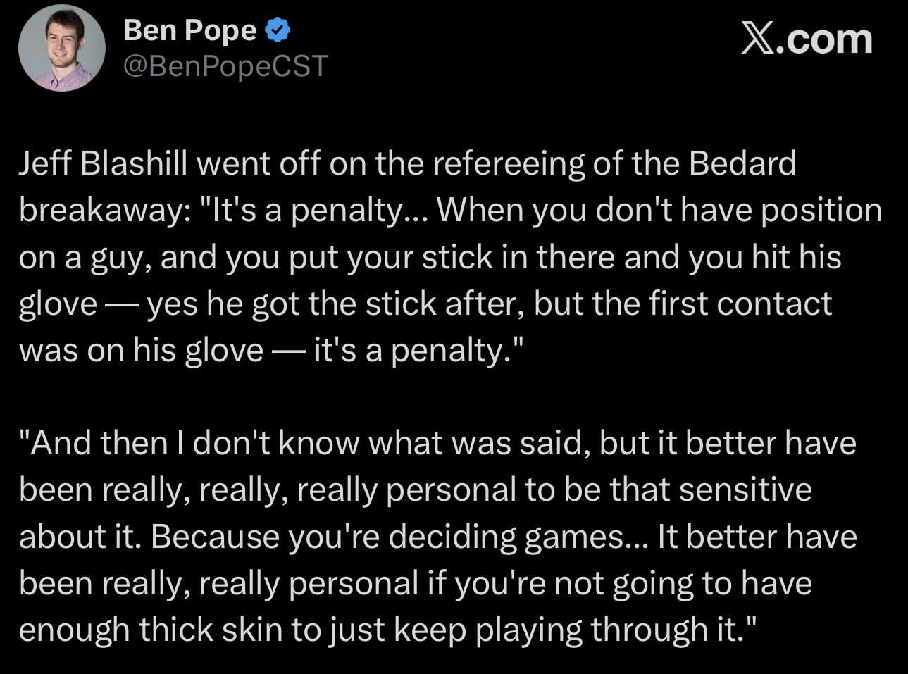 Jeff Blashill on the missed penalty on Bedard’s breakaway