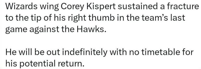 Noooooooooooooo. Kispert fractured his thumb.