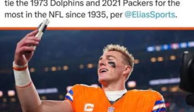 During their NFL-best seven-game winning streak, the Broncos' seven wins in a 39-day span tie the 1973 Dolphins and 2021 Packers for the most in the NFL since 1935, per @EliasSports.