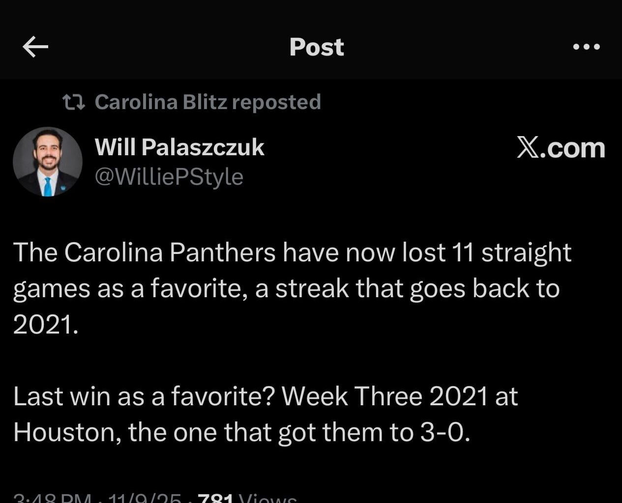 [Palaszczuk] Panthers lose 11th straight game as favorites dating back to 2021