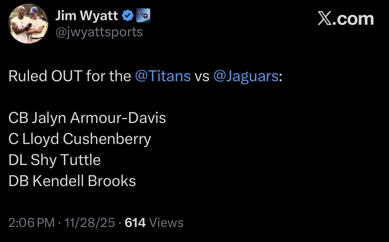 Titans will be without 2 starters on Sunday