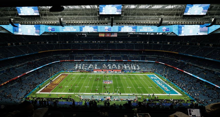 A general view shows the Santiago Bernabéu stadium before the NFL game between Miami Dolphins and Washington Commanders on November 16.